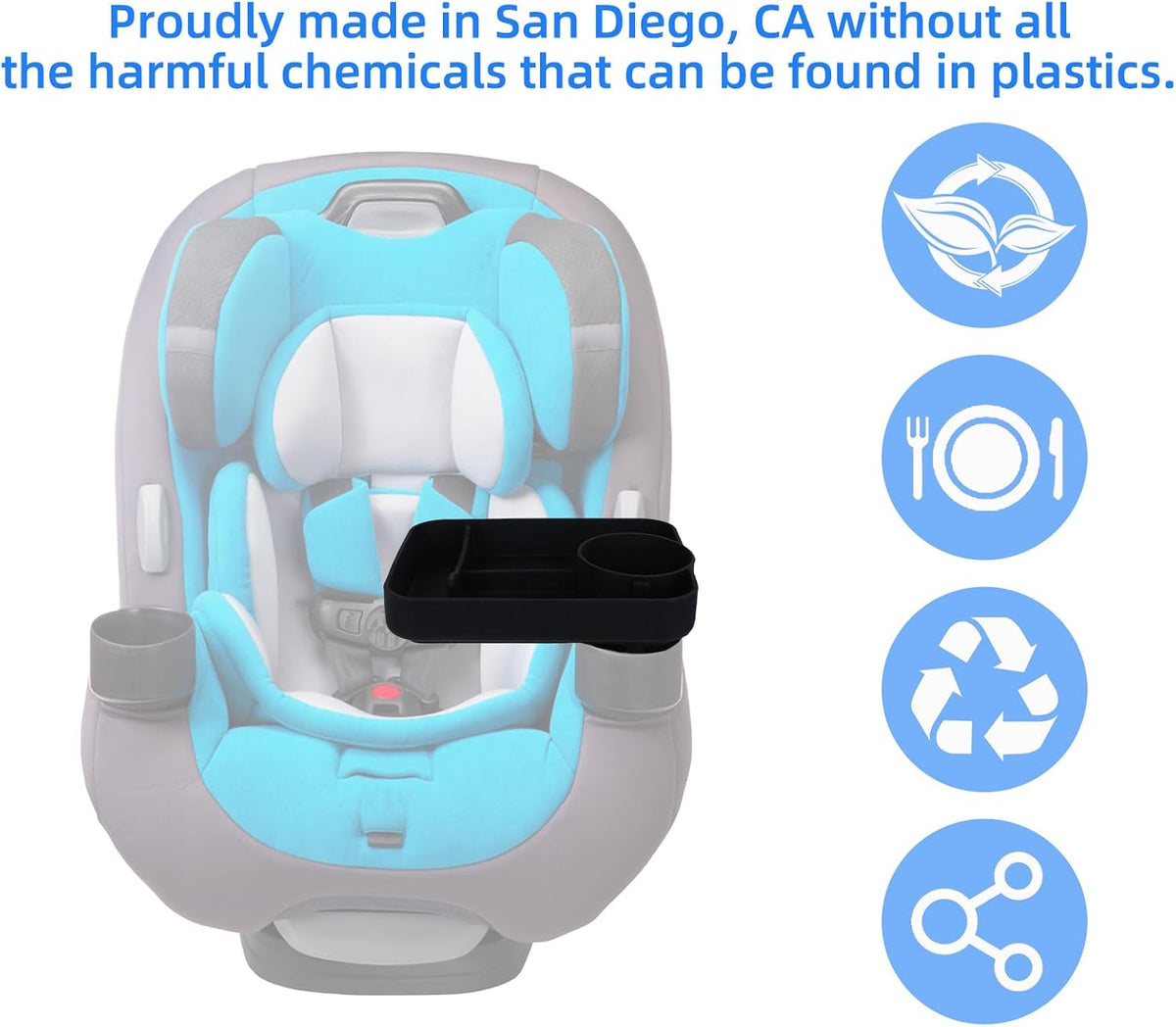 Car Cup Holder Tray -Expander- 3 in 1 Detachable Silicone Food Table Tray - Fits Most Car Seats, Road Trip Essentials Accessories Gadgets
