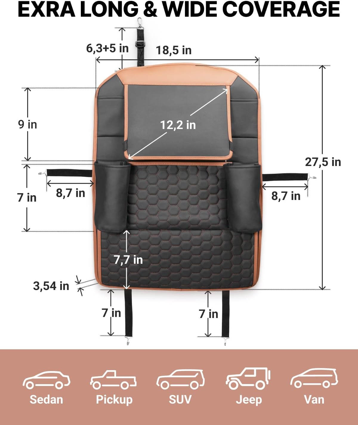 Owleys Car Backseat Organizers for Kids, 2 Pack, Tablet Holder, Tan