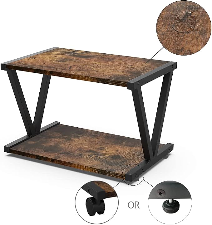 VEDECASA Retro Desktop Printer Stand 2 Tiers Under Desk Wood Printer Shelf