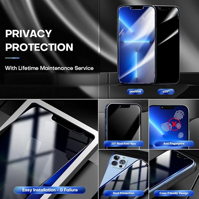 TOCOL 4 Pack for iPhone 13 Pro Max, 2 Pack Privacy Tempered Glass Screen