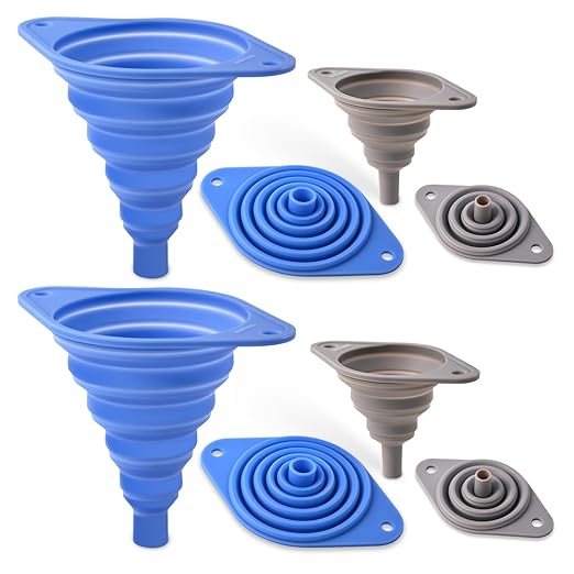 Kitchen Funnels Set 4 Pack，Small and Large，Silicone Collapsible Funnel，Small Funnel for Bottles and Funnels for Filling Water Bottle