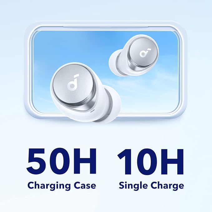 Soundcore by Anker Space A40 Adaptive Active Noise Cancelling Earbuds | Reduce Noise by Up to 98%, Ultra Long 50H Playtime, 10H Single Playtime, Hi-Res Sound, Comfortable Fit, Wireless Charge