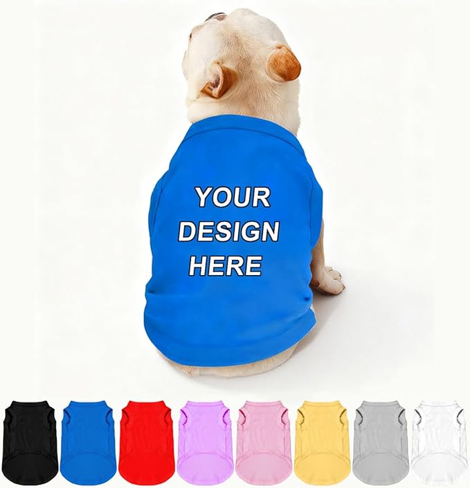 Custom Dog Clothes Shirts for Small Large Dogs Breathable Pet Shirt Customized Image Text Sleeveless Tank Tops for Puppy Cats Customize Pets Apparel Gifts, Blue, XXL