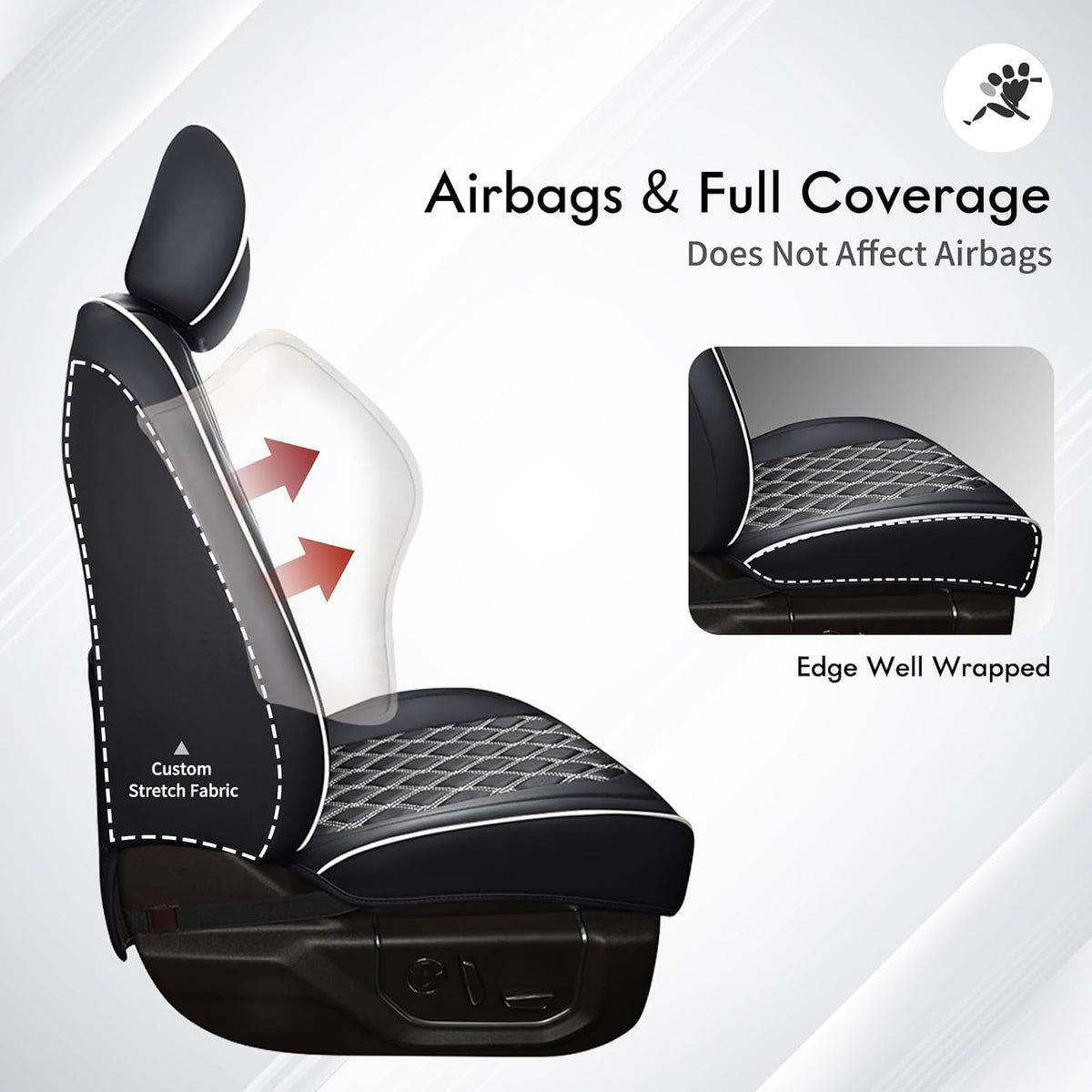 Huidasource Tacoma Front Seat Covers Fit for Toyota Tacoma 2016-2023 All Cab SR,SR5, Limited,TRD Pro, TRD Sport, TRD Off-Road Front Row, 360° Full Wrap Leather Car Seat Cushion Cover, Black&White