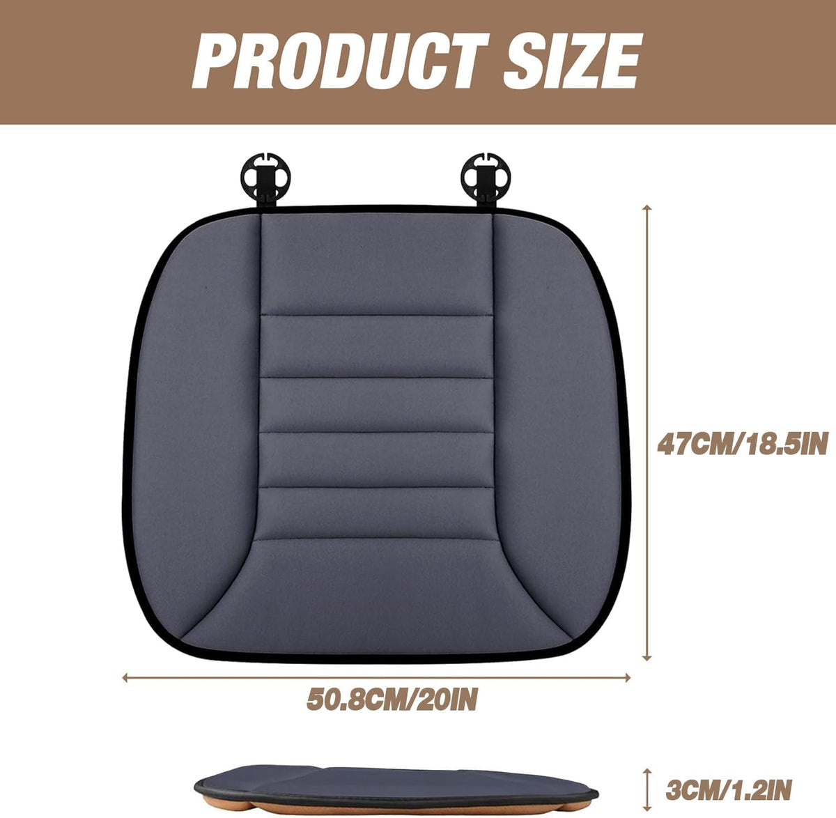 MYFAMIREA Car Seat Cushion Pad 1.2" Thick Comfort Seat Protector for Car Driver Seat Office Chair Home Use Memory Foam Seat Cushion with Non Slip Bottom, 20'' x 18.5'', Dark Gray