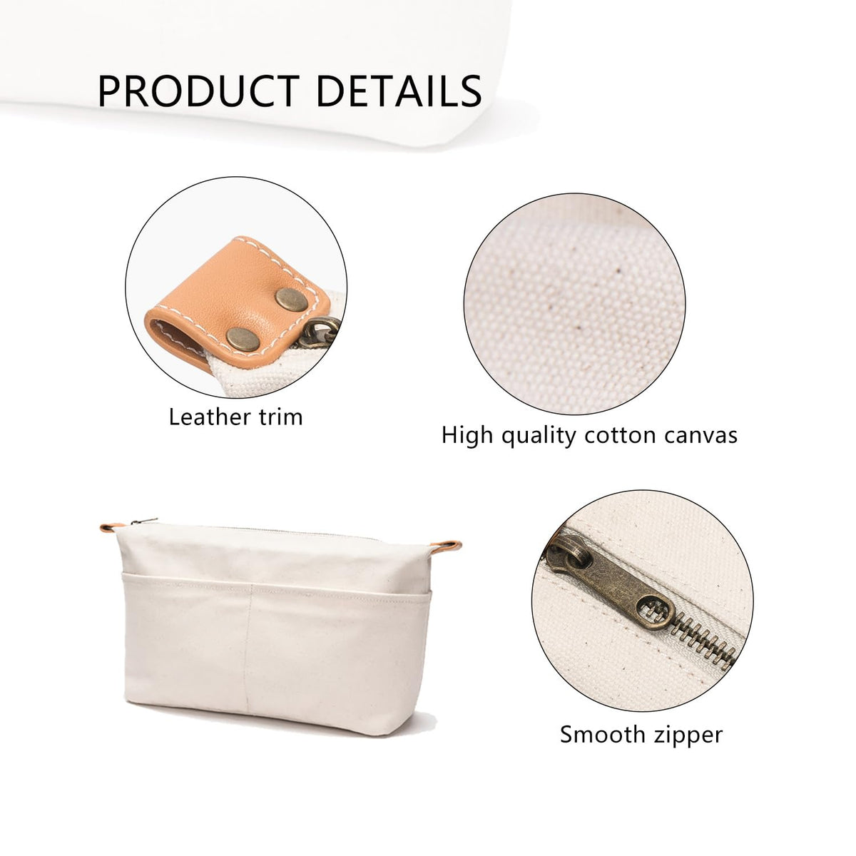 Insert Storage Bag Purse Organizer and Cosmetic Travel Bags for Women Makeup Bag with Compartments Three Sizes Cotton Canvas built-in compartments functiona and fashionable