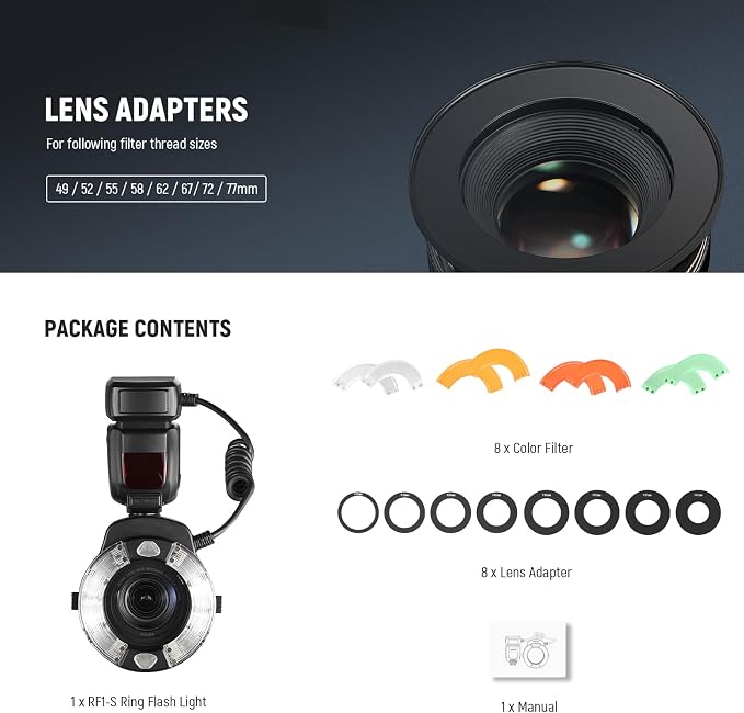 NEEWER RF1-S Marco Ring Flash Light Compatible
