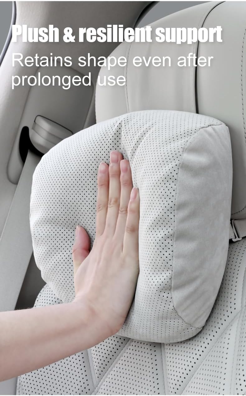 2-Piece Car Pillow Set - Neck & Lumbar Support Kit, 100% SUGENRO Sorona Bio-Fiber, Adjustable Strap for Pain Relief, Plush Comfort Headrest & Back Cushion, Relieves Driving Fatigue