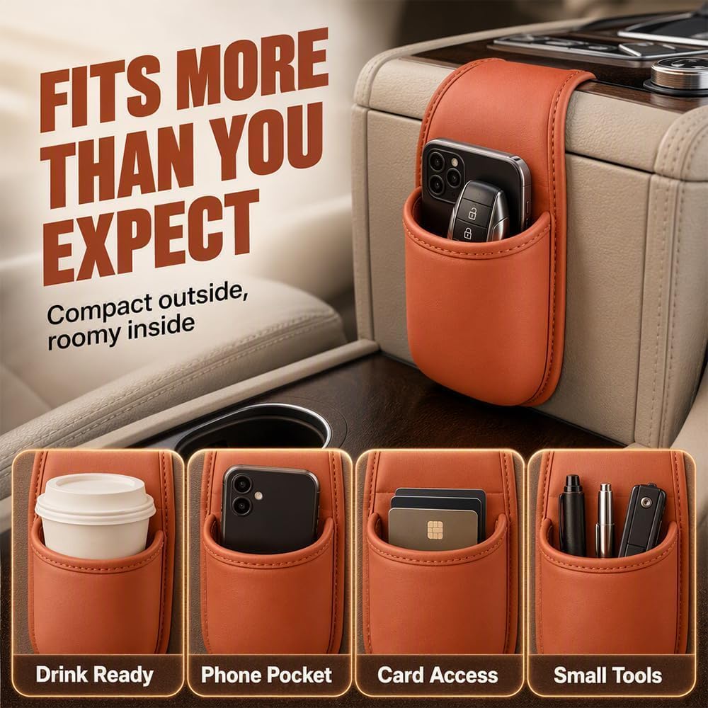 Leather Car Door Cup Holder, 2027 New Cup Holder for Car，Orange