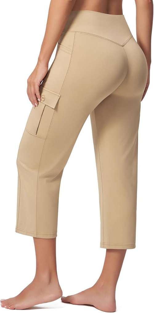 Casei Women's Yoga Capris - High Waisted Cargo Pants with Pockets | Casual Cropped Workout Trousers