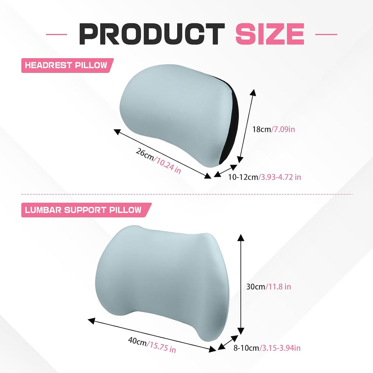 2PCS Car Neck Pillow and Lumbar Support Pillow Set, Ergonomic Memory Foam Back & Neck Support Pillows for Car Seat, Office Chair, Driver Head & Back Cushion and Pain Relief (Blue)