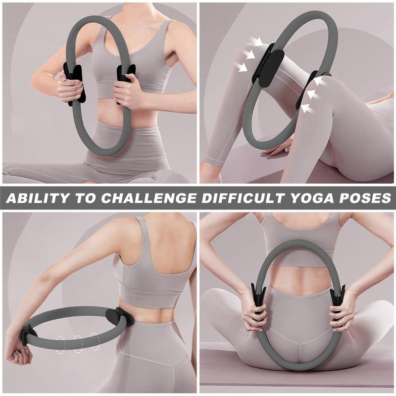 XuYelora 15" Pilates Ring, Dual-Grip Pilates Ring Lightweight Circle Yoga Rin-g for Enhance Thigh and Arm Strength, Body Exercise Tool for Home Gym(Color:Gray)
