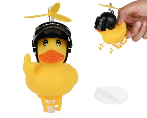 DS. DISTINCTIVE STYLE Middle Finger Rubber Duck Yellow Rubber Duck with Propeller Helmet 2.75 Inch Funny Car Ornaments Duck for Car Dashboard Decoration, Bike Bell，Computer Monitor Decor (Black)