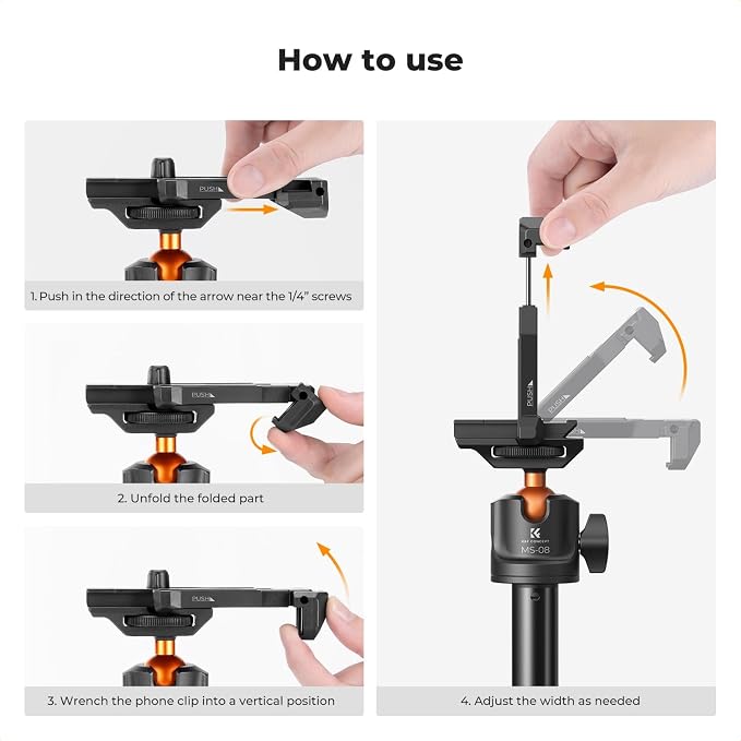 K&F CONCEPT MS08 62'' Phone Selfie Stick Tripod, 2-in-1 Extendable Cell Phone