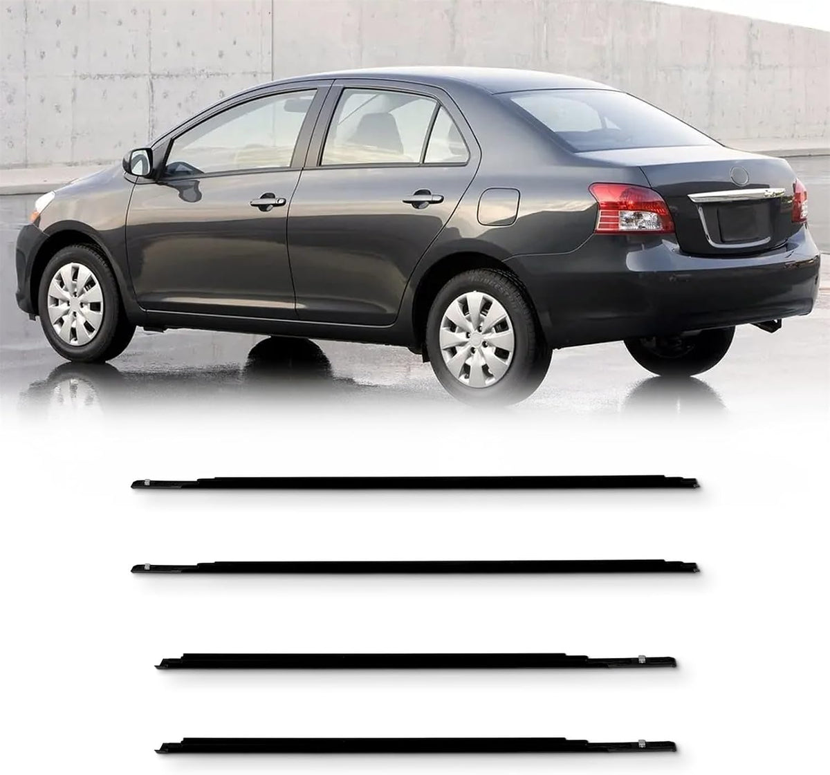 OCPTY 4PCS Car Outer Door Window Molding Trim Weatherstrip Window Seal Compatible with 2007-2016 For Toyota Yaris Sedan 4-Door, Replace 68160-52150,68180-52130,68210-52150,68230-52130