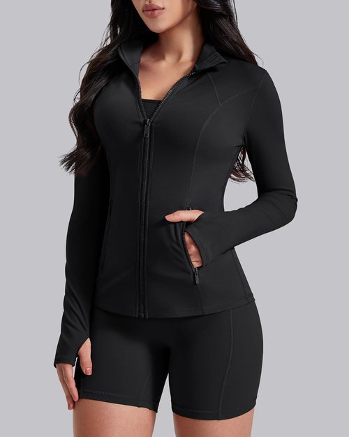 AVGO Women's Lightweight Athletic Zip-Up Jacket - Slim Fit Running Gym Top with Pockets & Thumb Holes