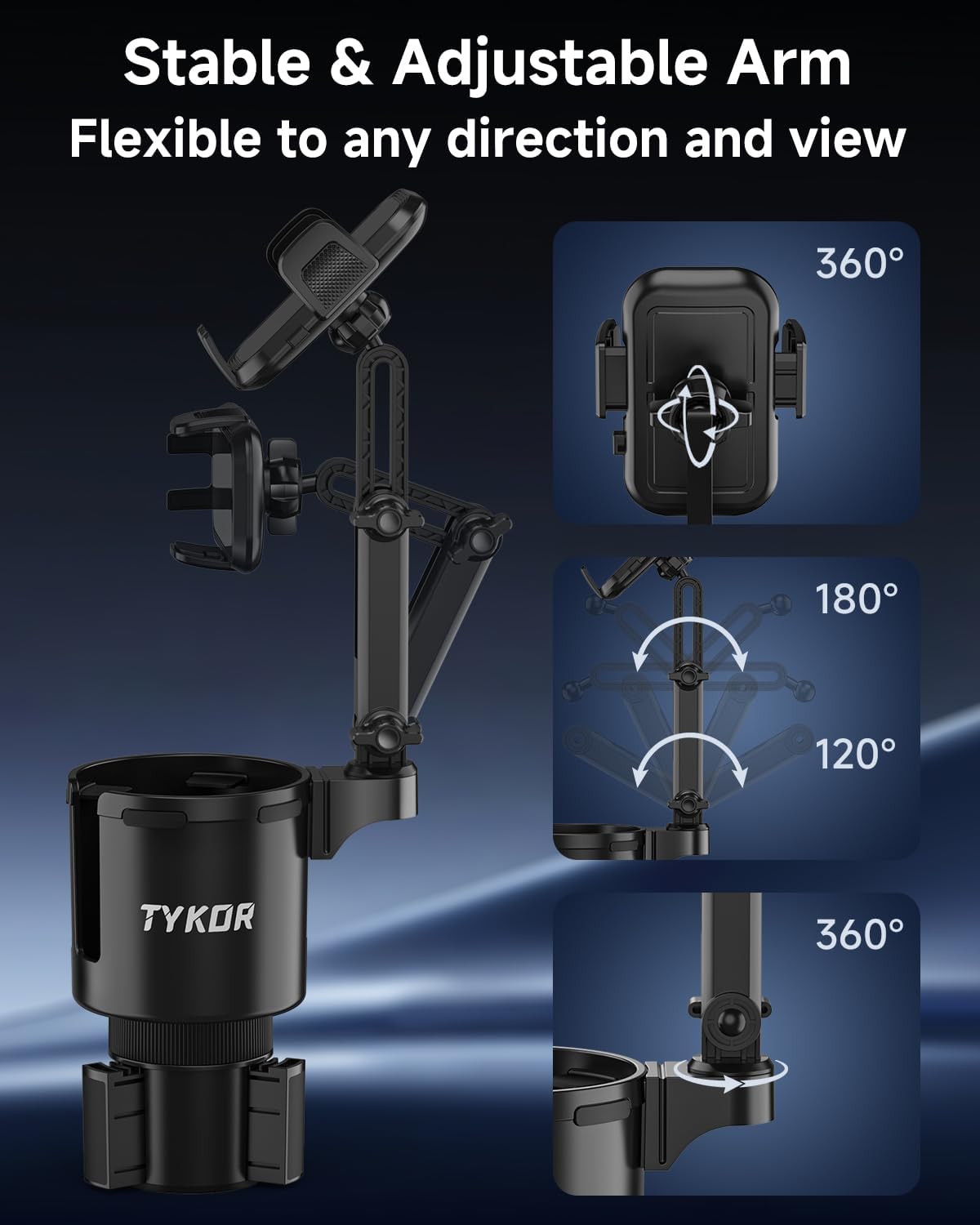 TYKOR Cup Holder Phone Holder for Your Car, 2 in 1 Cup Holder Phone Mount