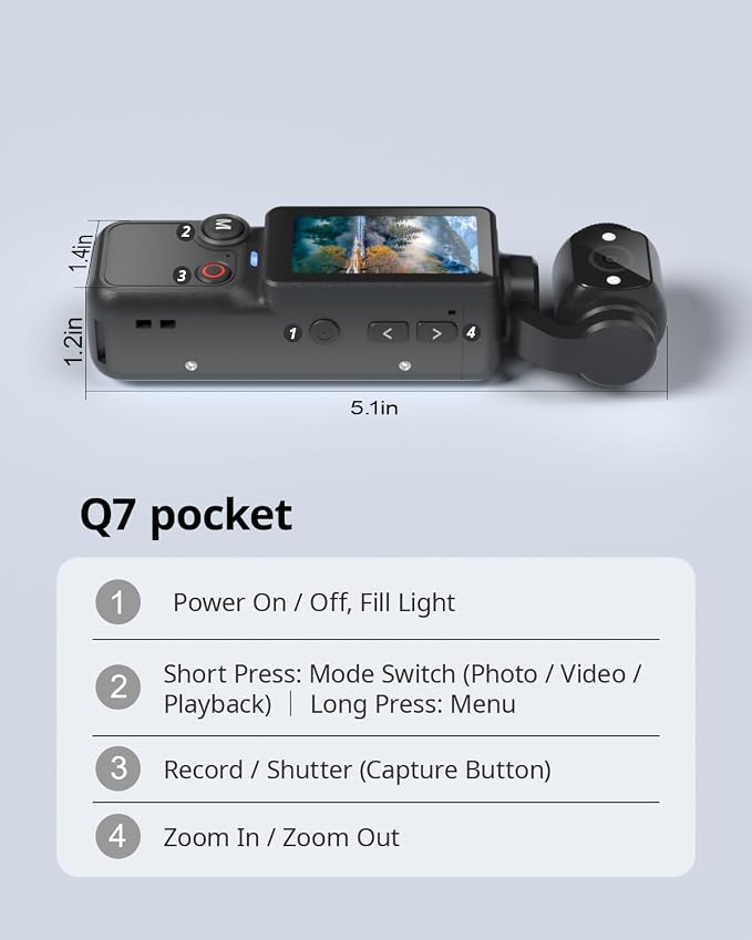 Vlogging Camera with 180° Rotating Lens, Pocket Body Camera with Audio & Video
