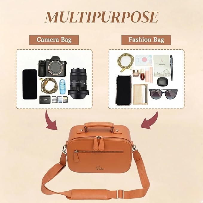Camera Sling Bag, Waterproof PU Leather Crossbody Camere Bag
