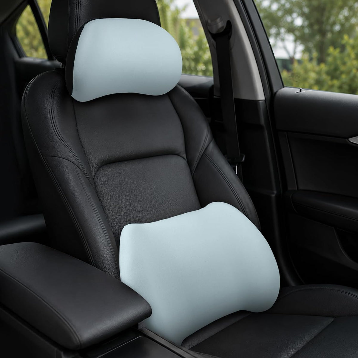 2PCS Car Neck Pillow and Lumbar Support Pillow Set, Ergonomic Memory Foam Back & Neck Support Pillows for Car Seat, Office Chair, Driver Head & Back Cushion and Pain Relief (Blue)