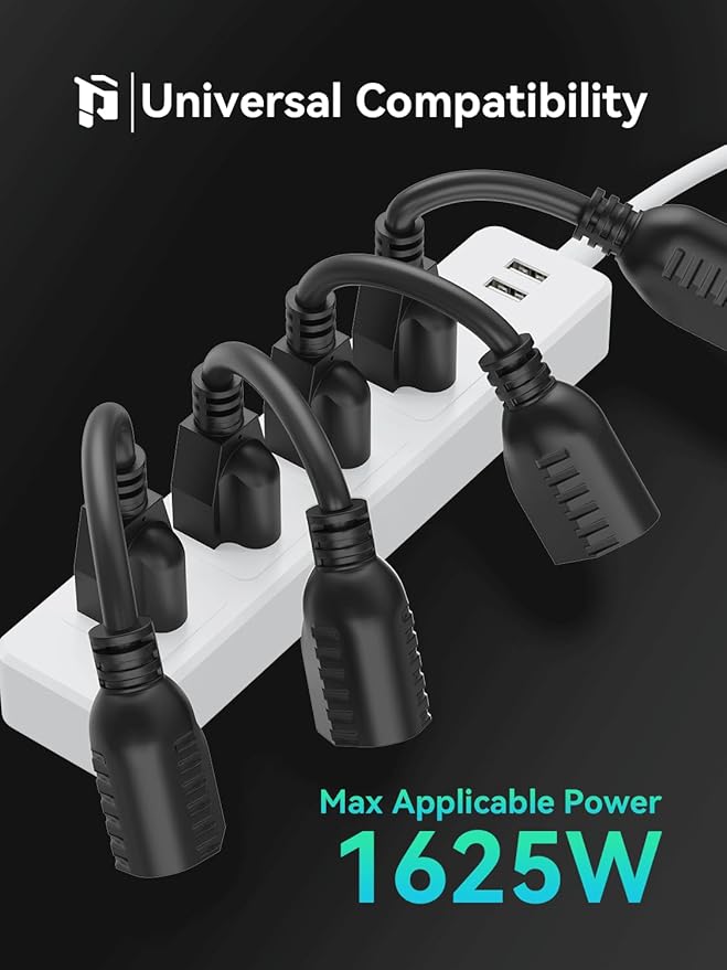 PLUGTUL 3 FT Extension Cord Black, 2-Pack Short Power Cord, Indoor/Outdoor 16 Gauge 3 Prong Grounded Wire ETL Listed, 13A 1625W 125V SJTW