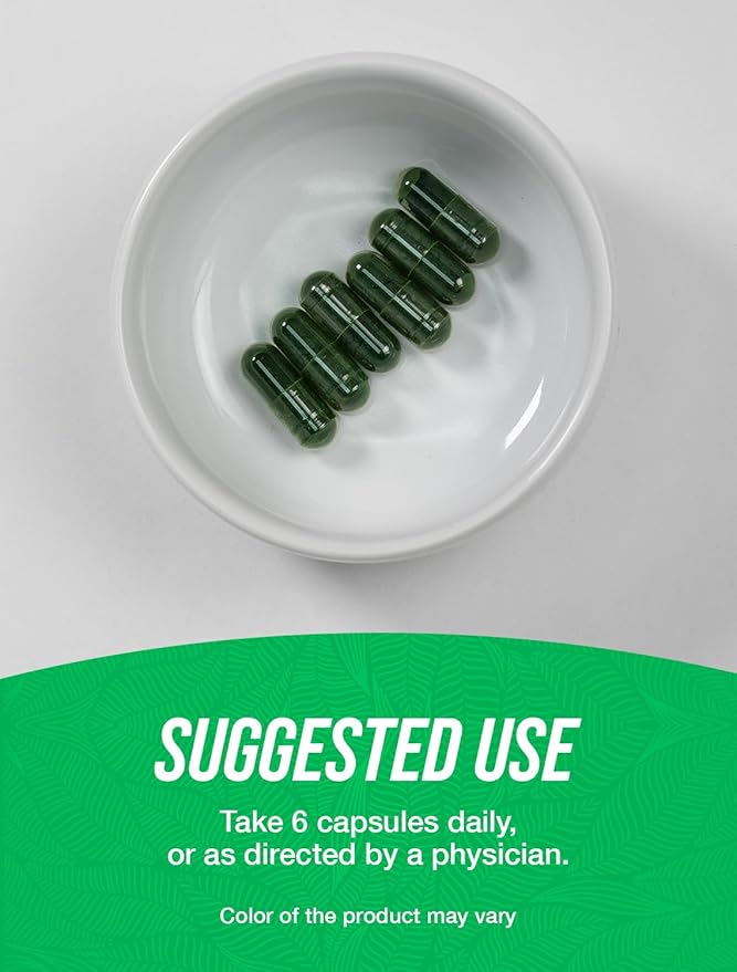 BulkSupplements.com Spirulina Capsules - Green Superfood Supplement, Spirulina 3000mg, Spirulina Supplement - Vegan, 6 Capsules per Serving, 180 Veg Capsules (Pack of 1)