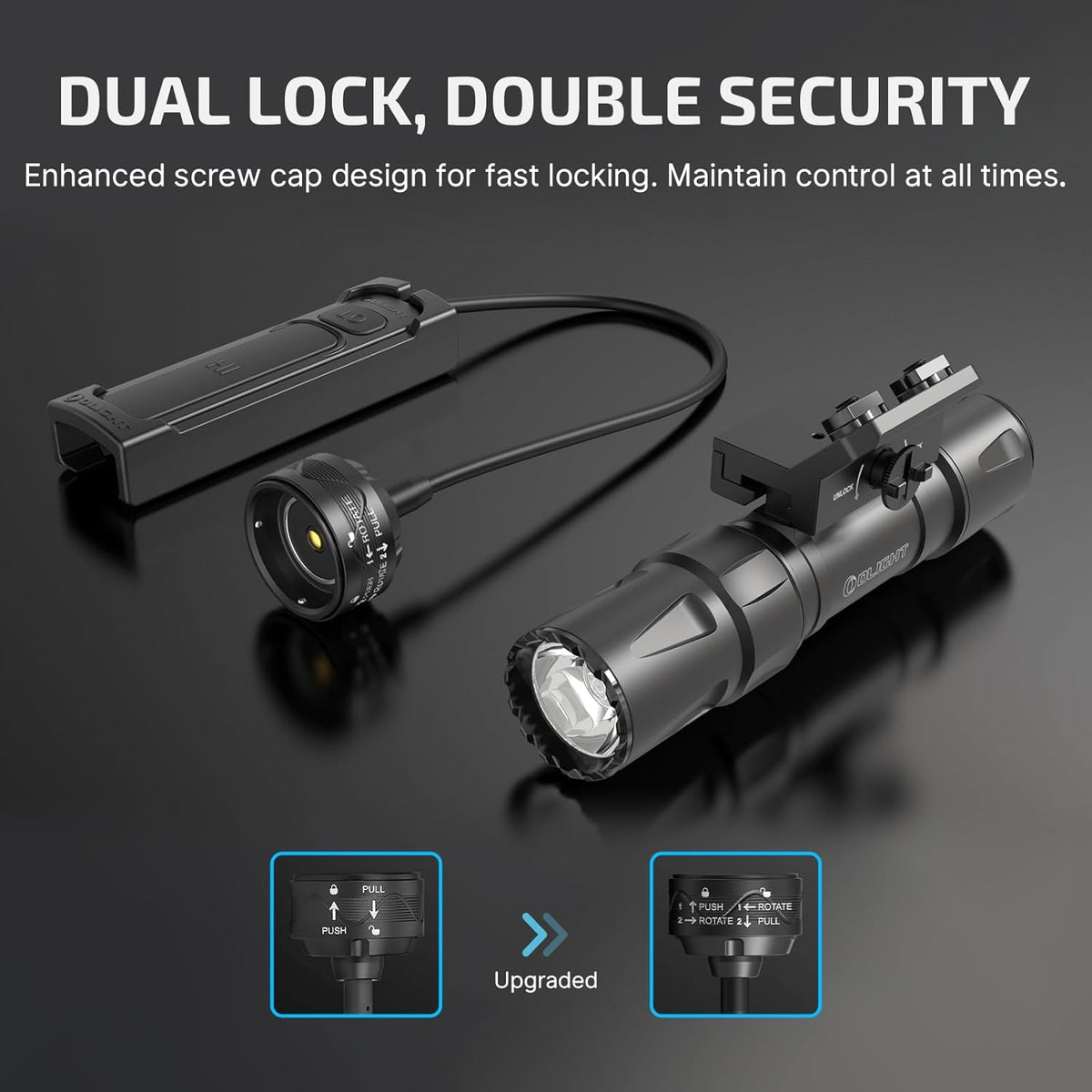OLIGHT Odin S Tactical Flashlight - 1500 Lumens Rechargeable Weaponlight with Remote Pressure Switch | IPX8 Waterproof, 250m Range (Black)