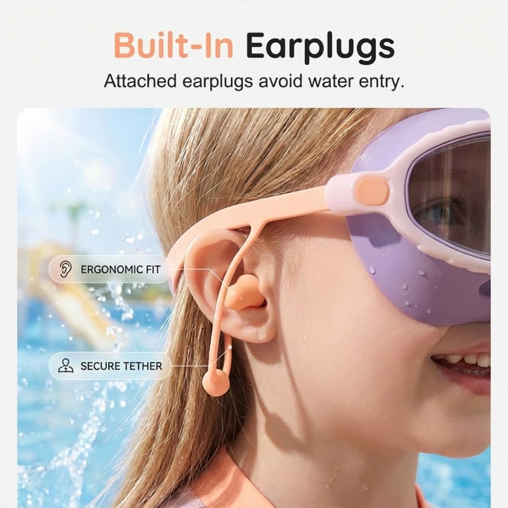 Runsgo HD Children's Waterproof Anti-Fog Swimming Goggles - Wide View Design with Nose Cover