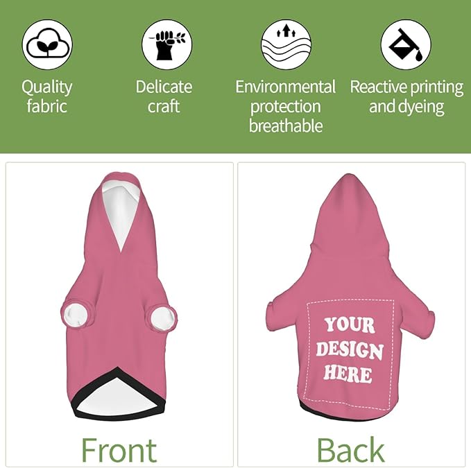 Personalized Chihuahua Dog Hoodie, Custom Pet Warm Sweatshirt Costume with Name Number Photo, Customize ID Clothes for Pupppy Kitten Dogs Cats, DarkPink, XL