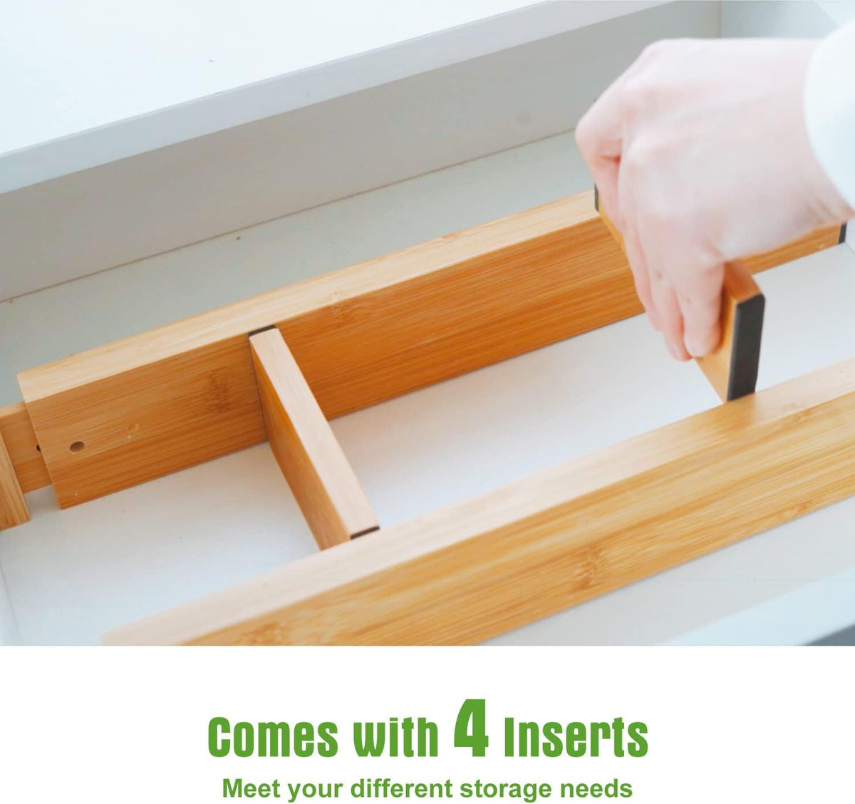 ANTOWIN 4 Pcs Expandable Bamboo Drawer Dividers, Fits 17.6-21.6" Drawers