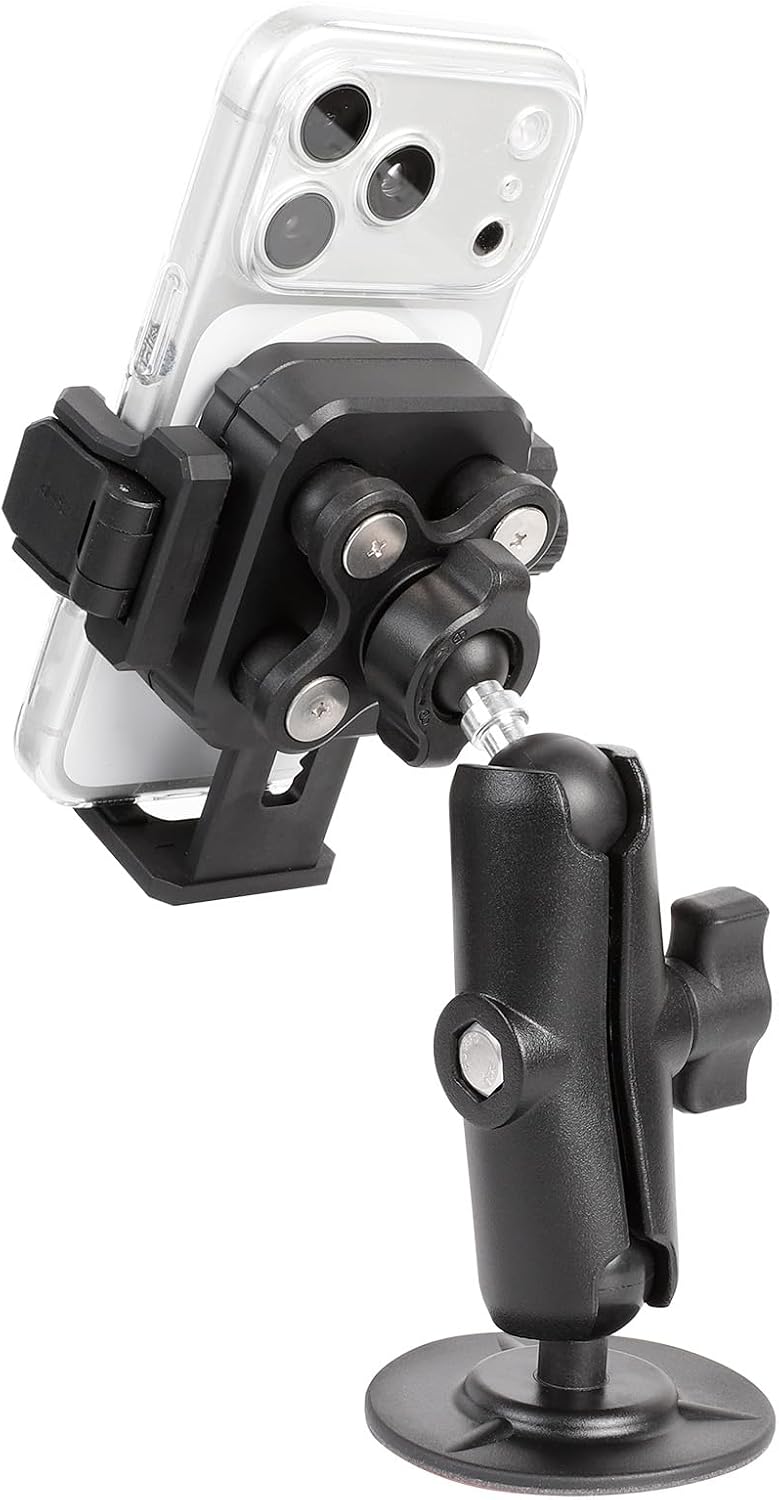 Dashboard Phone Holder for Car, Truck, Boat - Vibration Dampener [Camera Friendly] [1s Lock & Release] [Aluminum Medium Arm], Flex Adhesive 1" Ball Base Phone Mount for 4.7-7.2" Smartphones