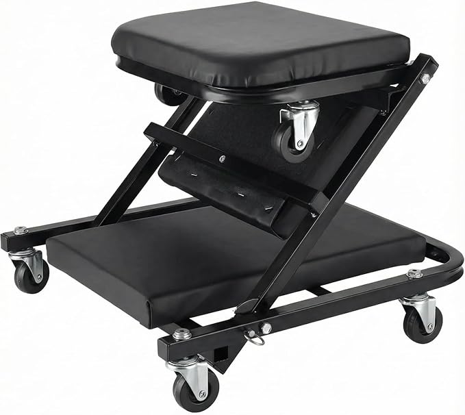 WEEK NINE 36 Inch Foldable Z Creeper Seat, 2 in 1 Rolling Chair and Work Bench for Garage Auto Repair, 330 LBS Capacity, Black
