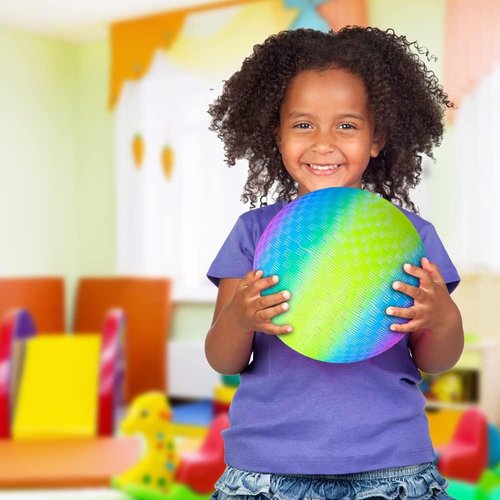 ArtCreativity Rainbow Playground Ball - 9 Inch Bouncy Kick Ball with Hand Pump | Durable Outdoor Fun for Kids