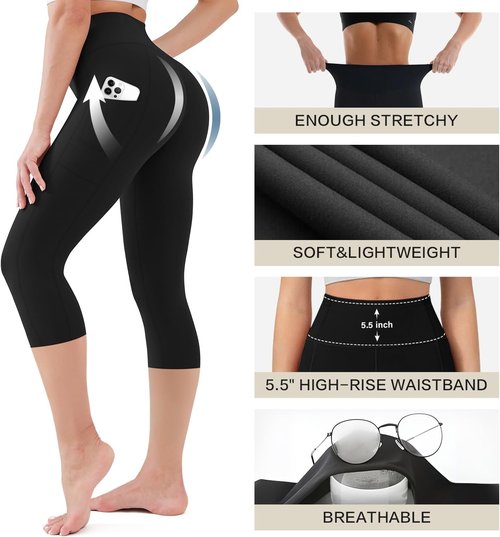 Blisset Women's High Waisted Capri - Buttery Soft Tummy Control | No See-Through Yoga & Running Pants
