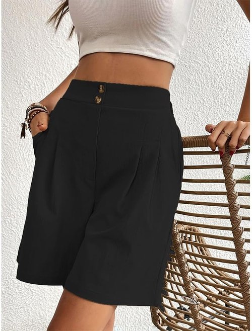 DMOYALA Bermuda Shorts - Women's Knee-Length Cotton Shorts with Pockets | Trendy Summer Style