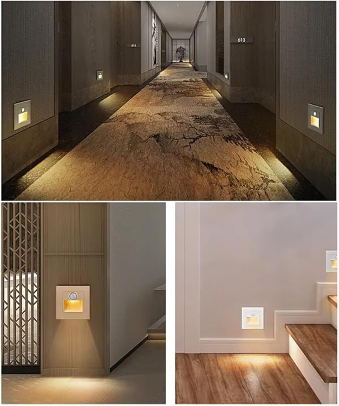 4Pcs Motion Sensor Stair Lights 3W Recessed LED Step Light 3000K Indoor Stair Step Wall Lamp Staircase Bedroom Decoration 4Pcs White