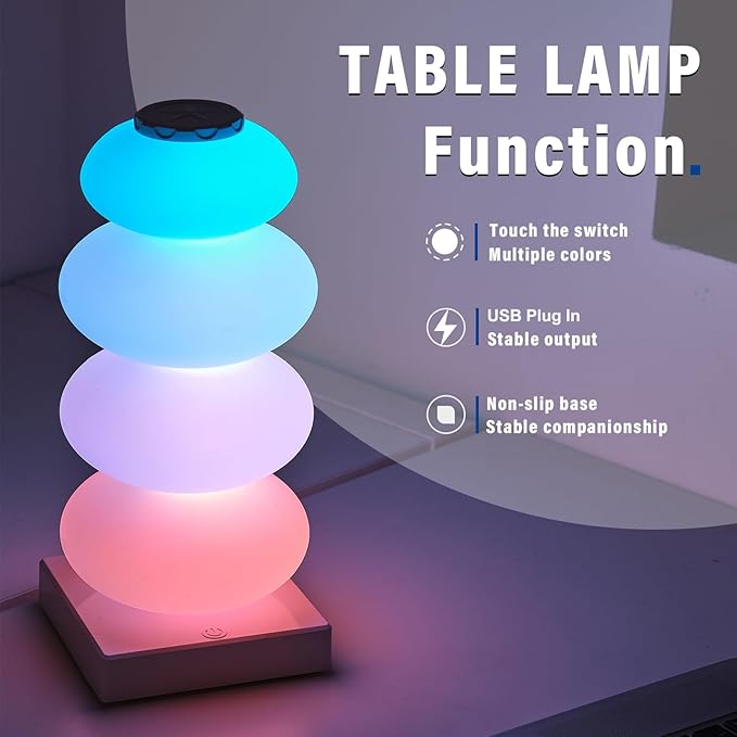 AVEKI RGB Touch Table Lamp, Color Changing Night Light Candy Gourd Design, USB Powered, Bedroom Desk Ambient Light, Small Bedside Lamp for Bedroom Living Room Home Decor (White)