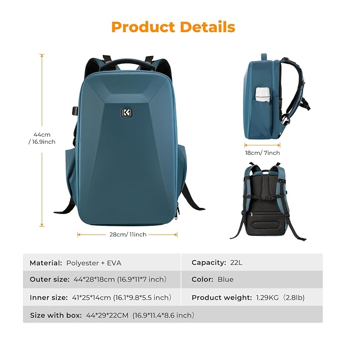 K&F CONCEPT Camera Backpack, Hardshell Photography DSLR Camera Bag