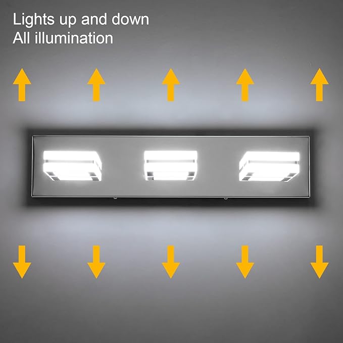 Ralbay Modern LED Vanity Light Fixtures 3 Lights Up and Down LED Modern Bathroom Vanity Lights Over Mirror Rotatable Acrylic Stainless Steel Chrome Bath Wall Lighting