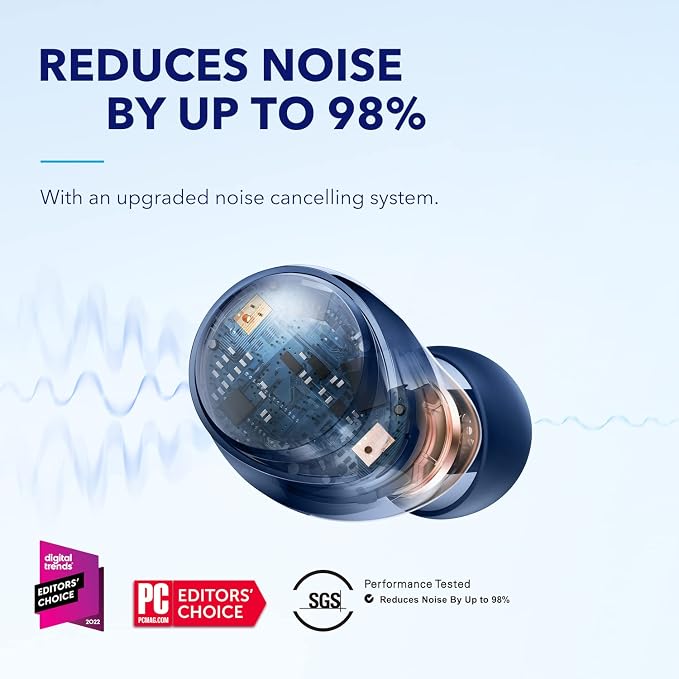Soundcore by Anker Space A40 Adaptive Active Noise Cancelling Earbuds | Reduce Noise by Up to 98%, Ultra Long 50H Playtime, 10H Single Playtime, Hi-Res Sound, Comfortable Fit, Wireless Charge