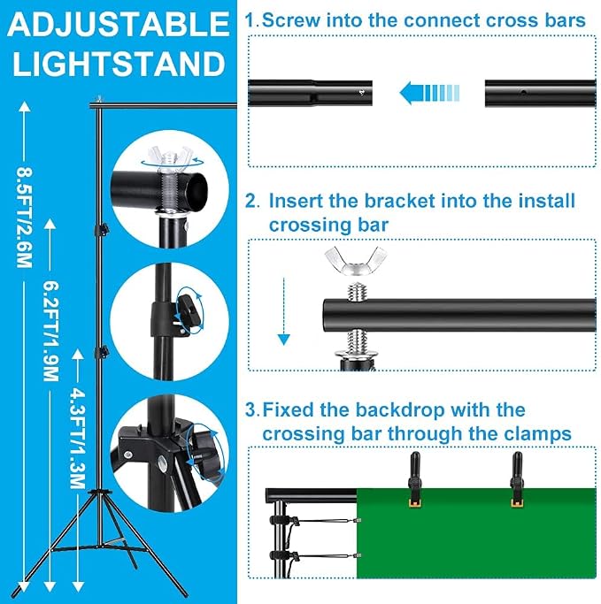 Photography Lighting Kit 8.5x10ft Backdrop Support System and LED Softbox Set