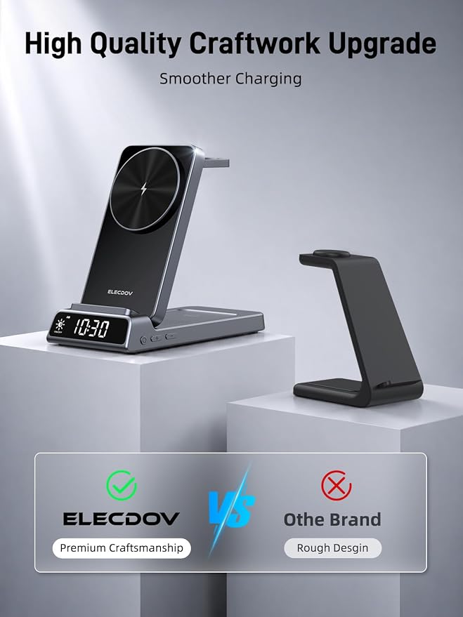 3 in 1 Charging Station for Apple, ELECDOV Magnetic Charger for iPhone