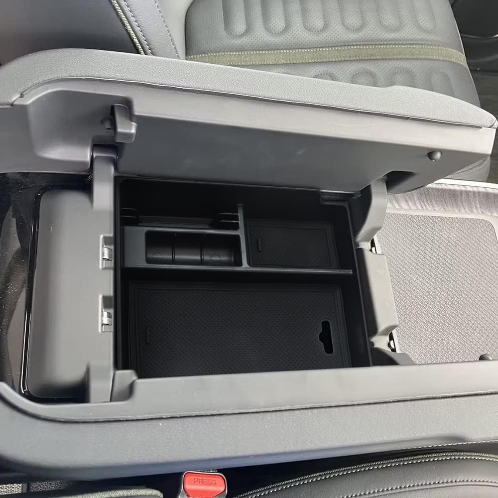 BestEvMod for Rivian R1T & Rivian R1S Accessories Center Console Organizer Tray Armrest Storage Box ABS Material with PVC Trim Compatible with Rivian R1T/R1S 2022 2023 2024 2025 Accessories(V2 Black)
