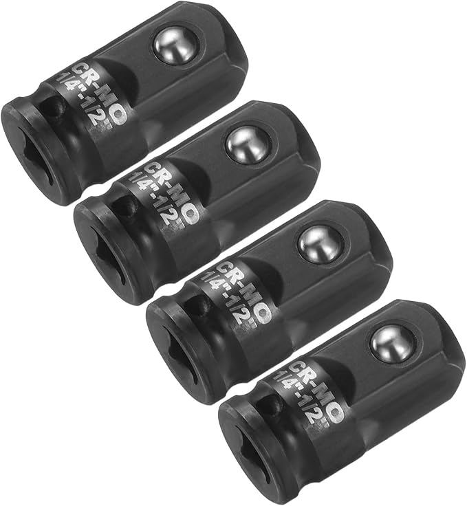 HARFINGTON 4pcs Impact Socket Adapter 1/4" Female to 1/2" Male Square Drive Increaser Standard SAE CR-MO Steel Converter Impact Driver Ratchet Wrench Breaker Bar Conversion, Black