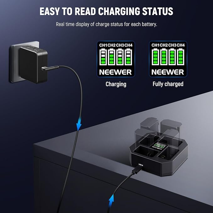 NEEWER 4 Channel USB Charger for NP-FZ100 Camera Battery Compatible