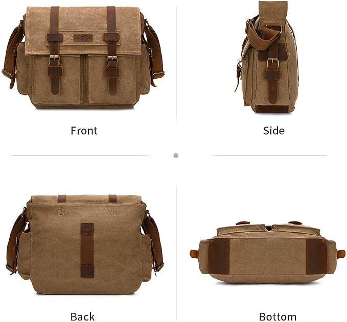 Kattee Leather Canvas Camera Bag Vintage DSLR SLR Messenger Shoulder Bag