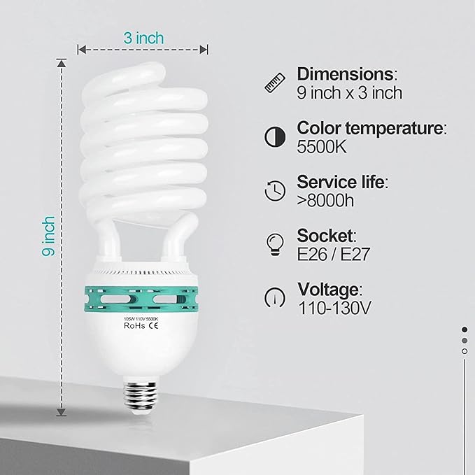 EMART Full Spectrum Light Bulb, 105W Spiral CFL 5500k Daylight