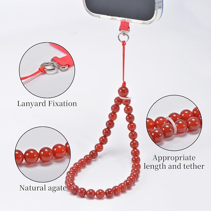 Agate Beaded Phone Wrist Strap for Women Men Stone Beads Charm Handmade