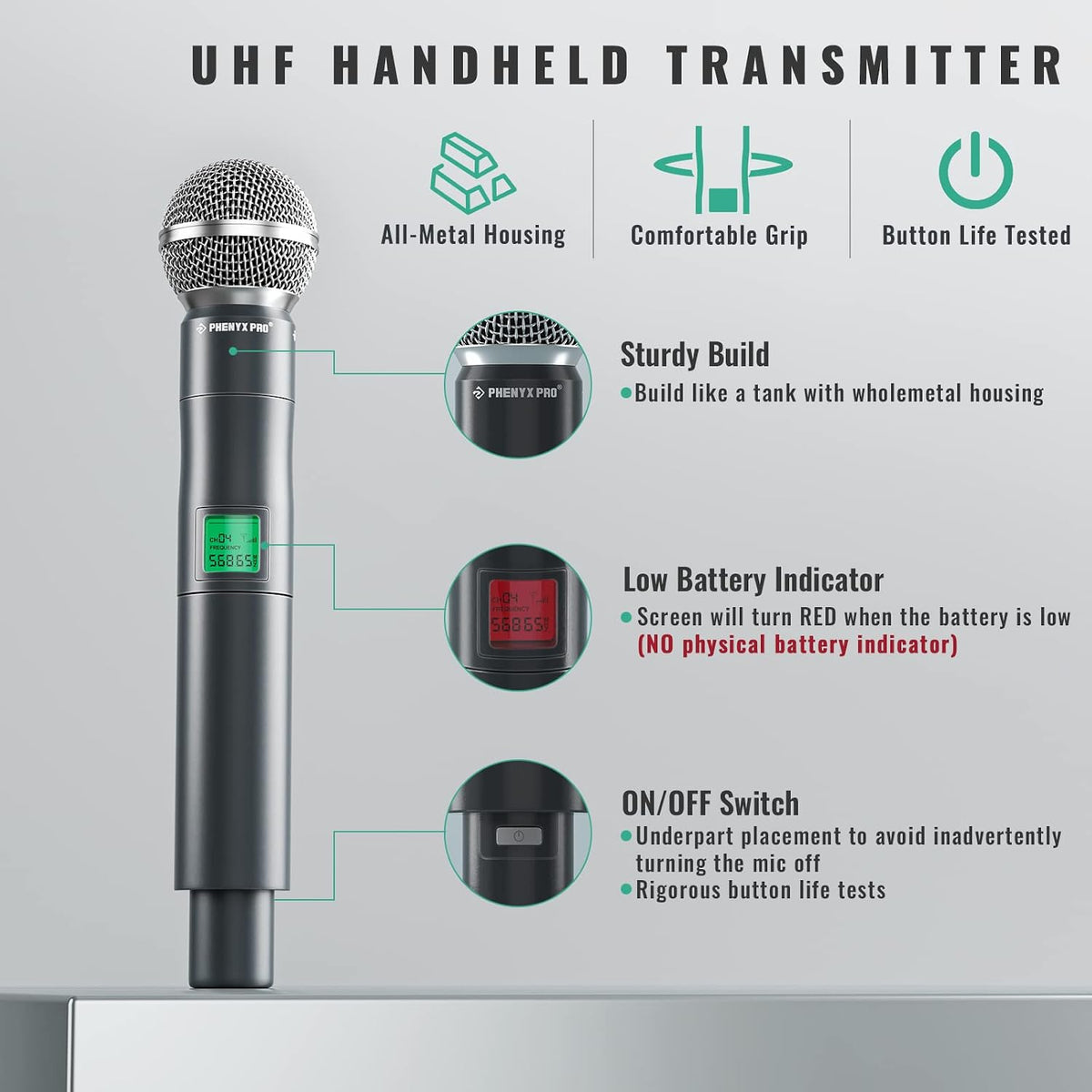 Phenyx Pro Wireless Microphone System PTU-5000-4H Bundle with The Customizable Extra Large Size Carrying Case