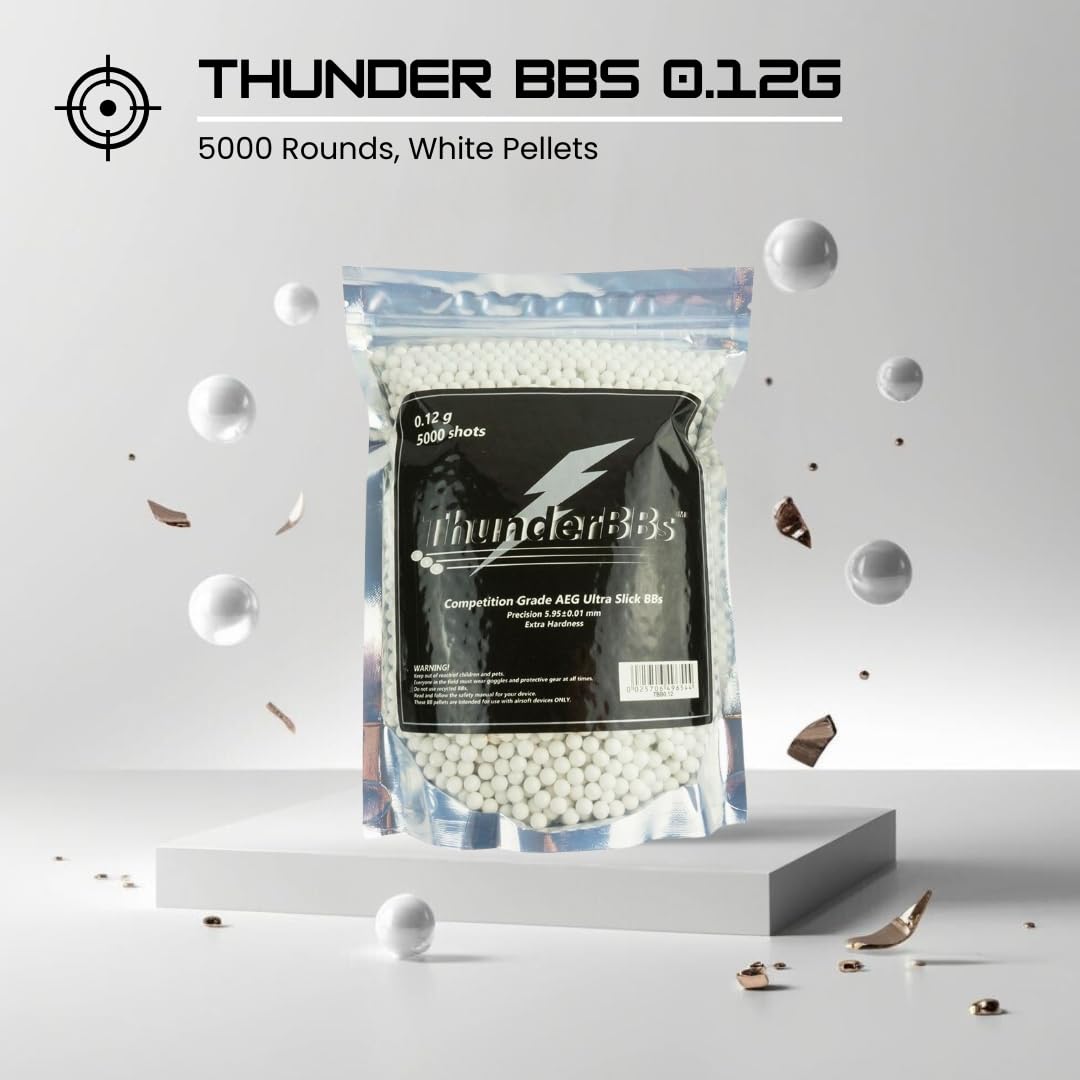 ThunderBBs Airsoft BBs 0.12G - High Precision 5000 Rounds in White, Brown, or Yellow